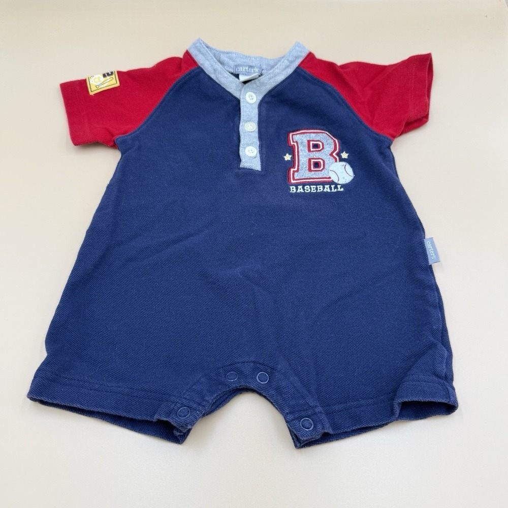 Carter's Baseball Romper 6 Months Navy Blue Red Cotton Sports Rookie One Piece